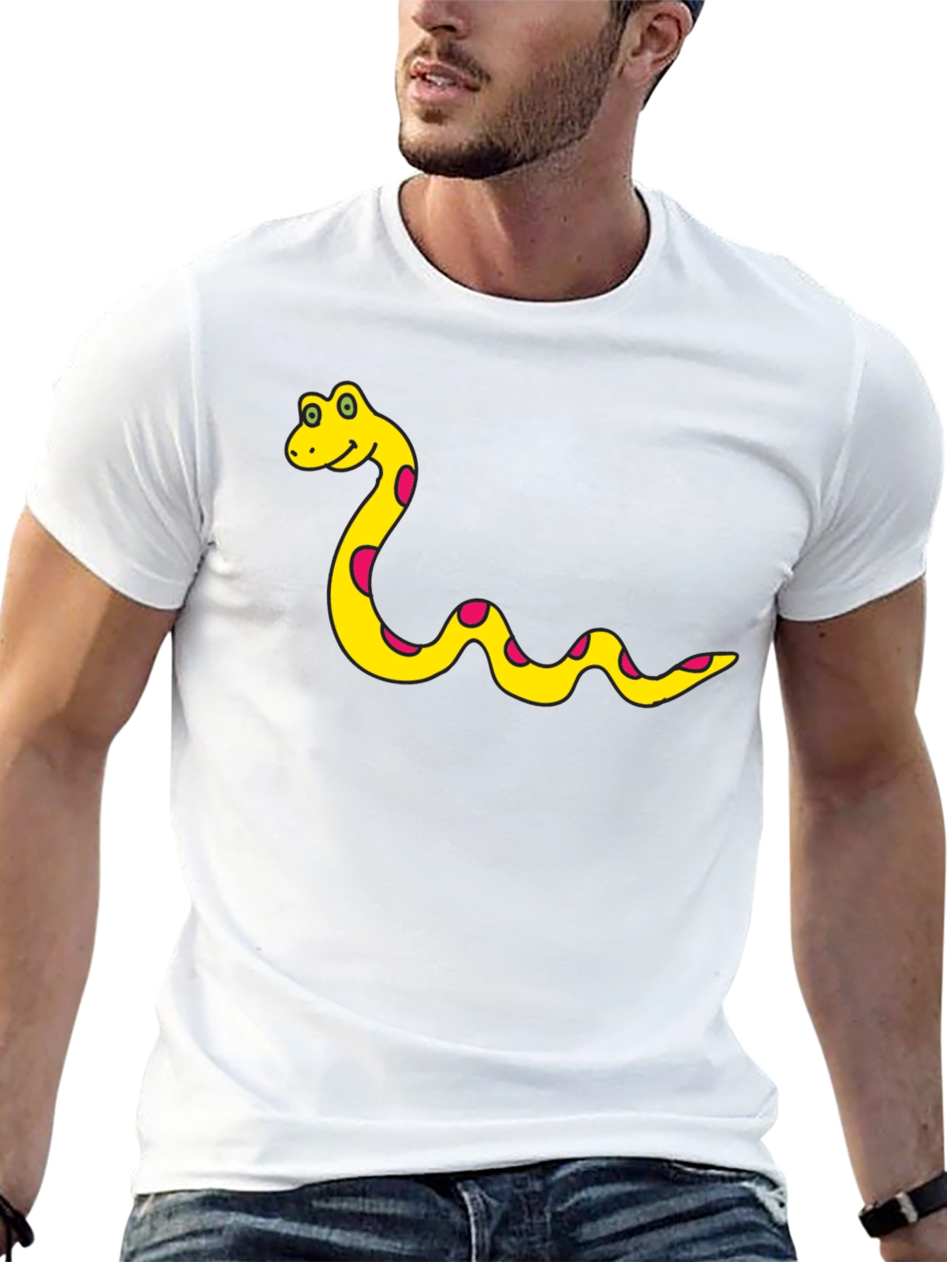 Mens Black T-Shirt with Cartoon Snake Design
