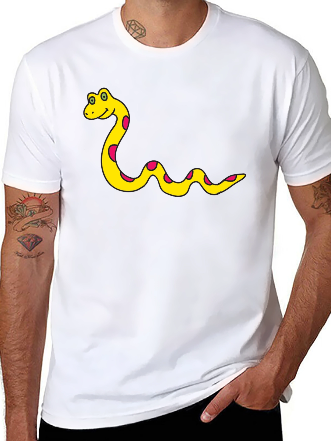 Mens Black T-Shirt with Cartoon Snake Design