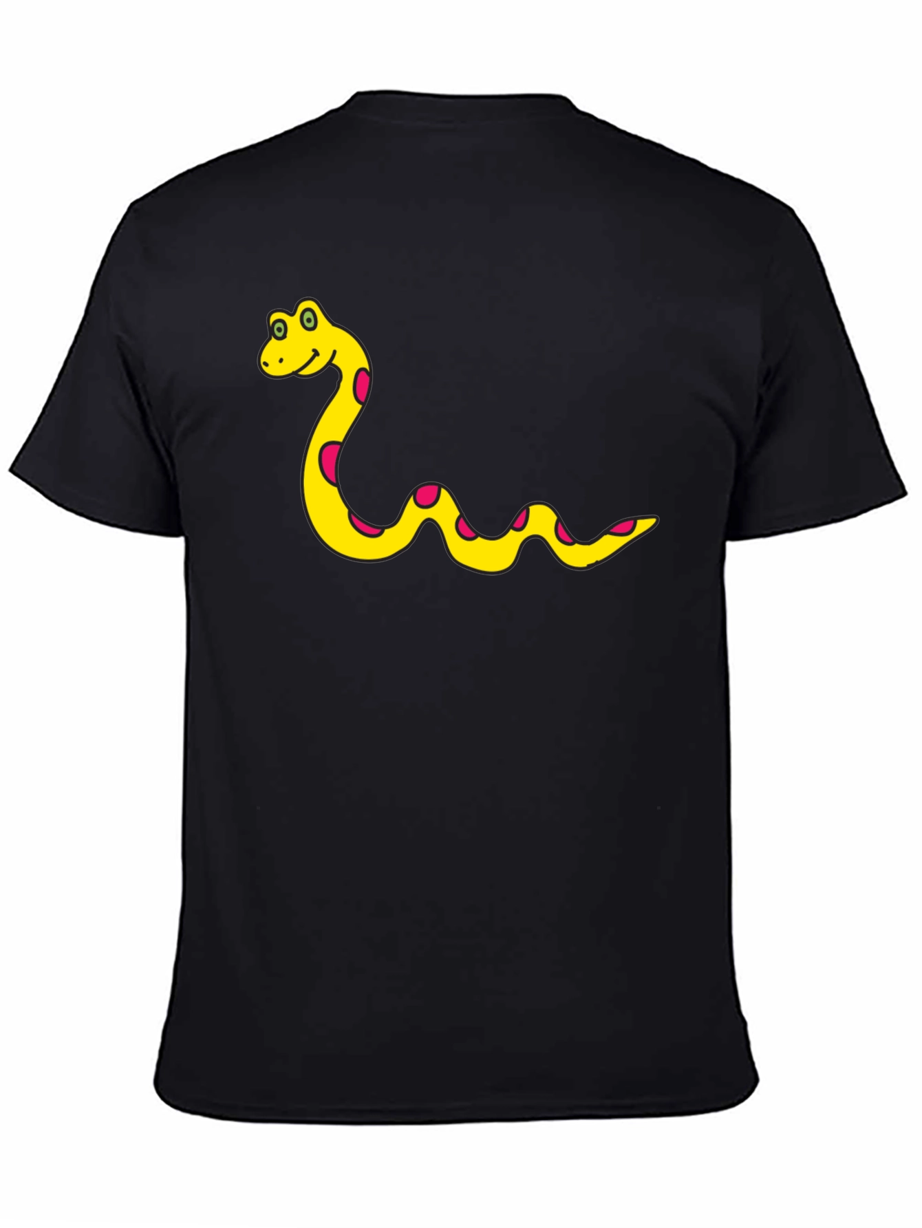 Mens Black T-Shirt with Cartoon Snake Design