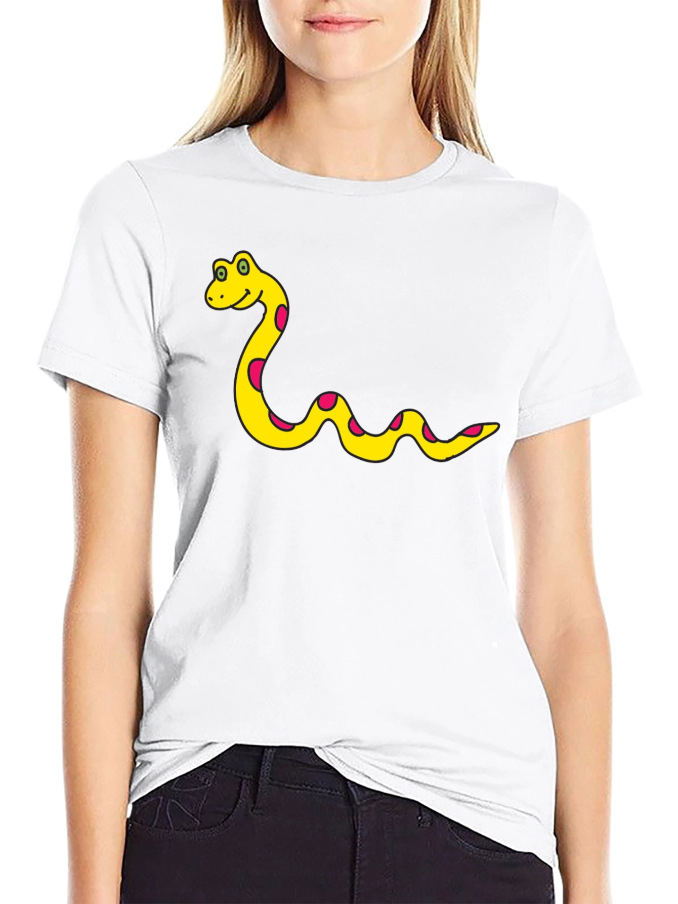 Mens Black T-Shirt with Cartoon Snake Design