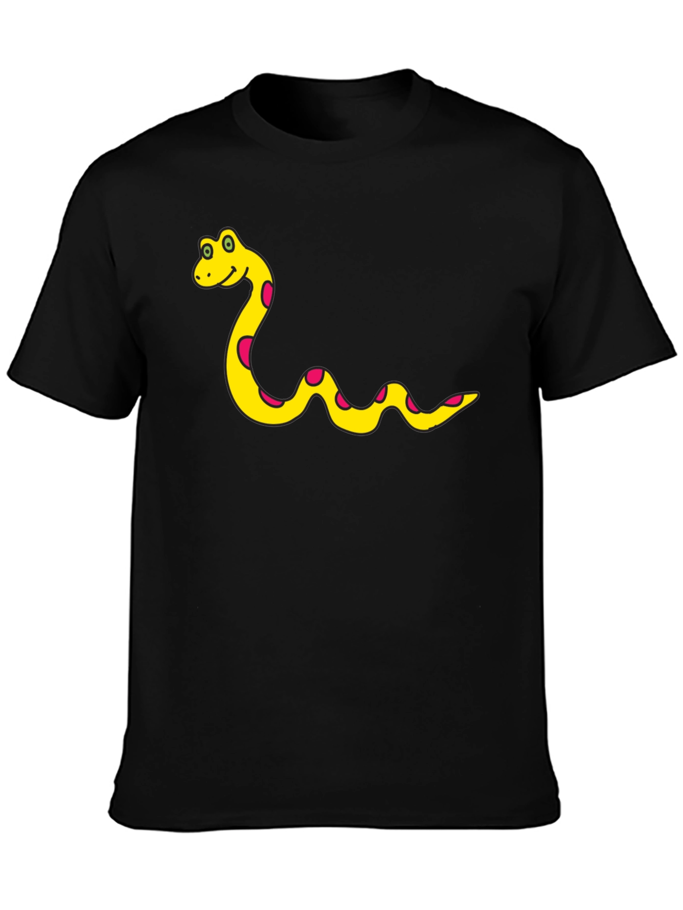 Mens Black T-Shirt with Cartoon Snake Design