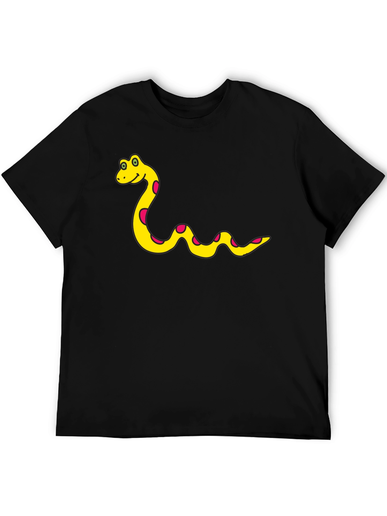 Mens Black T-Shirt with Cartoon Snake Design