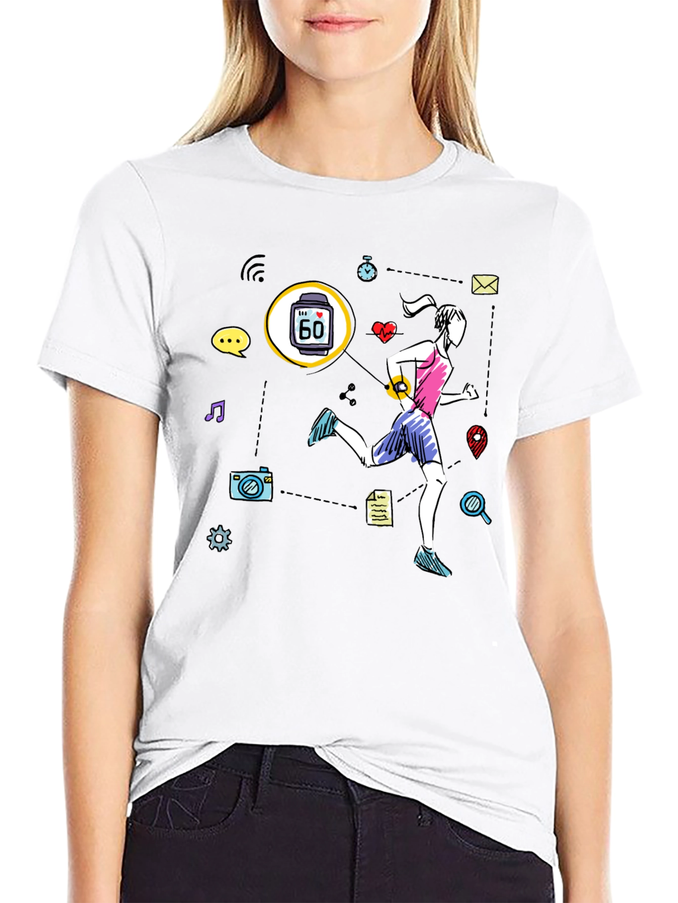 Fitness Tracker Graphic T-Shirt - Black
