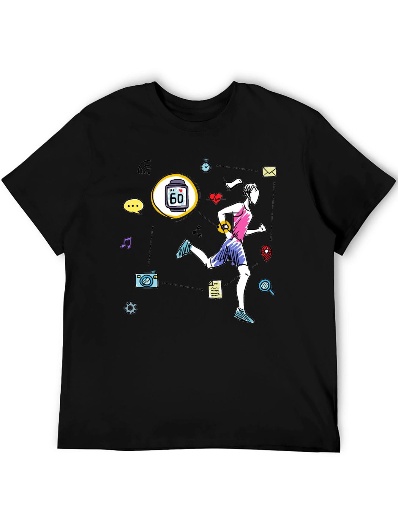 Fitness Tracker Graphic T-Shirt - Black