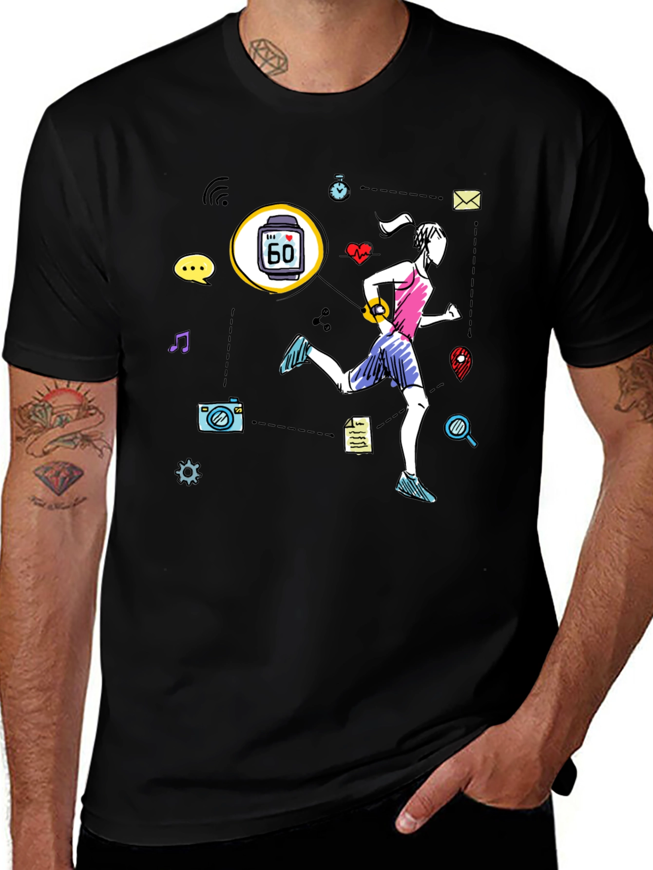 Fitness Tracker Graphic T-Shirt - Black