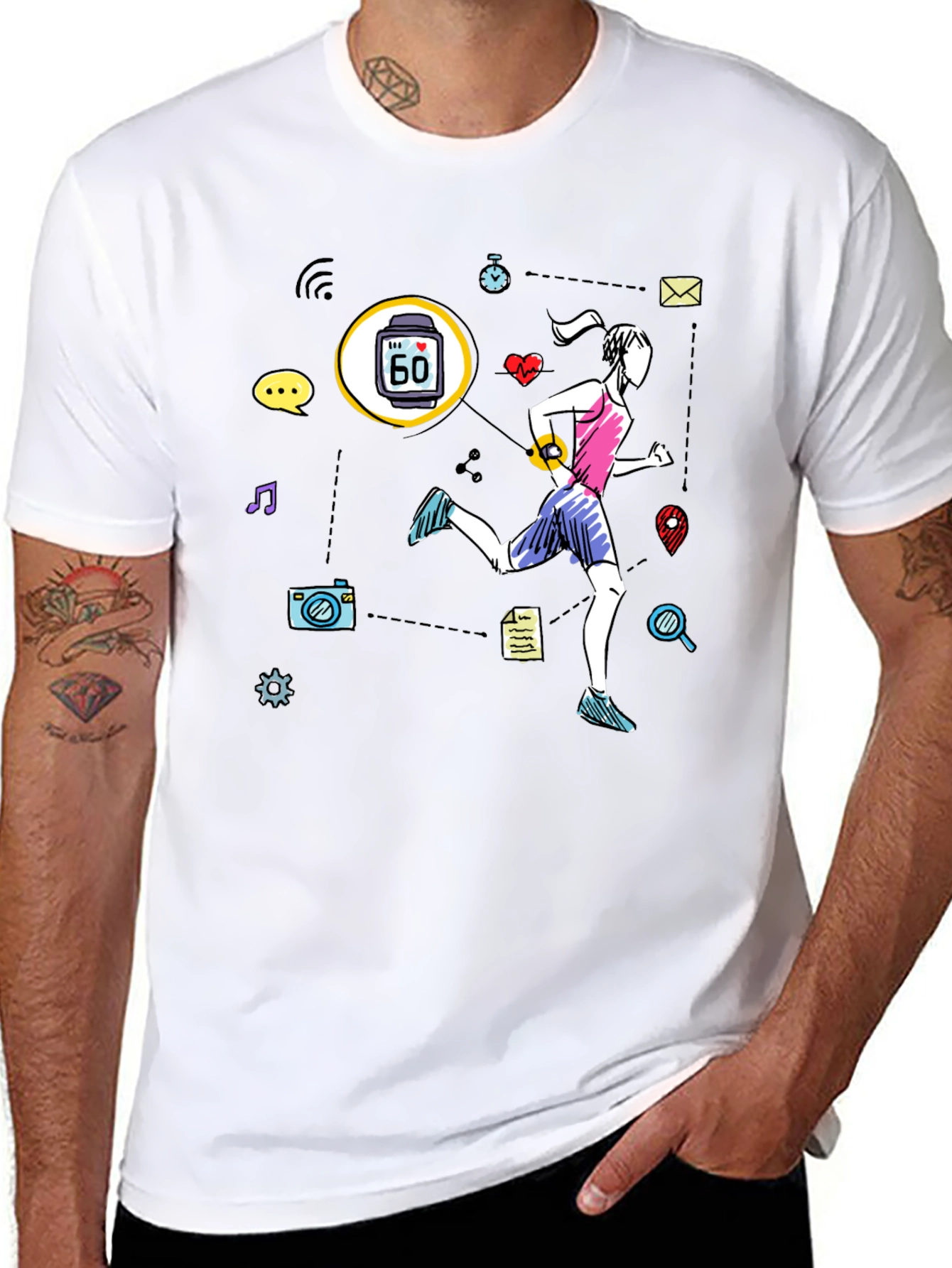 Fitness Tracker Graphic T-Shirt - Black