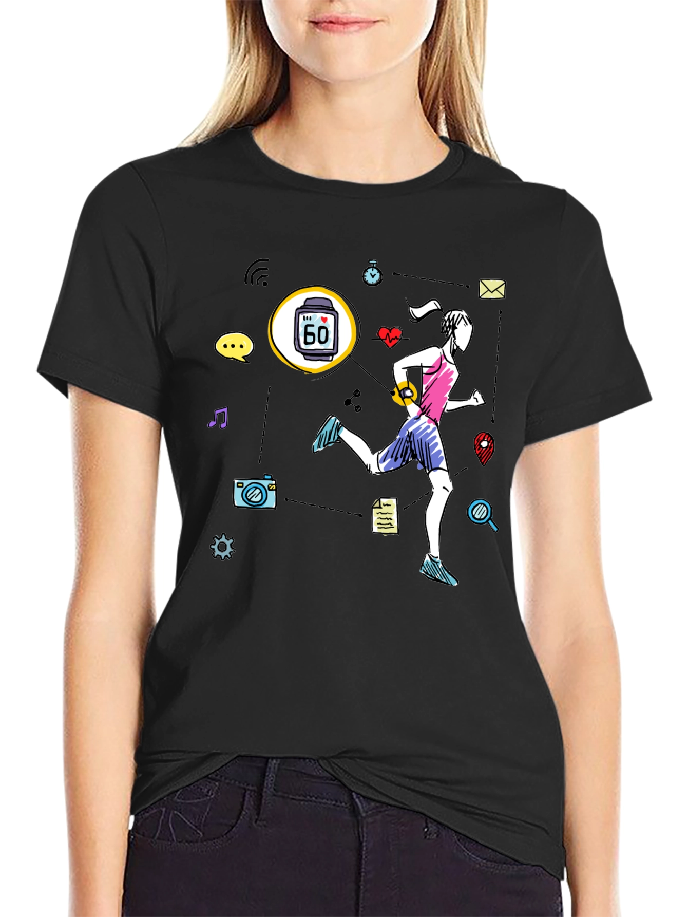 Fitness Tracker Graphic T-Shirt - Black