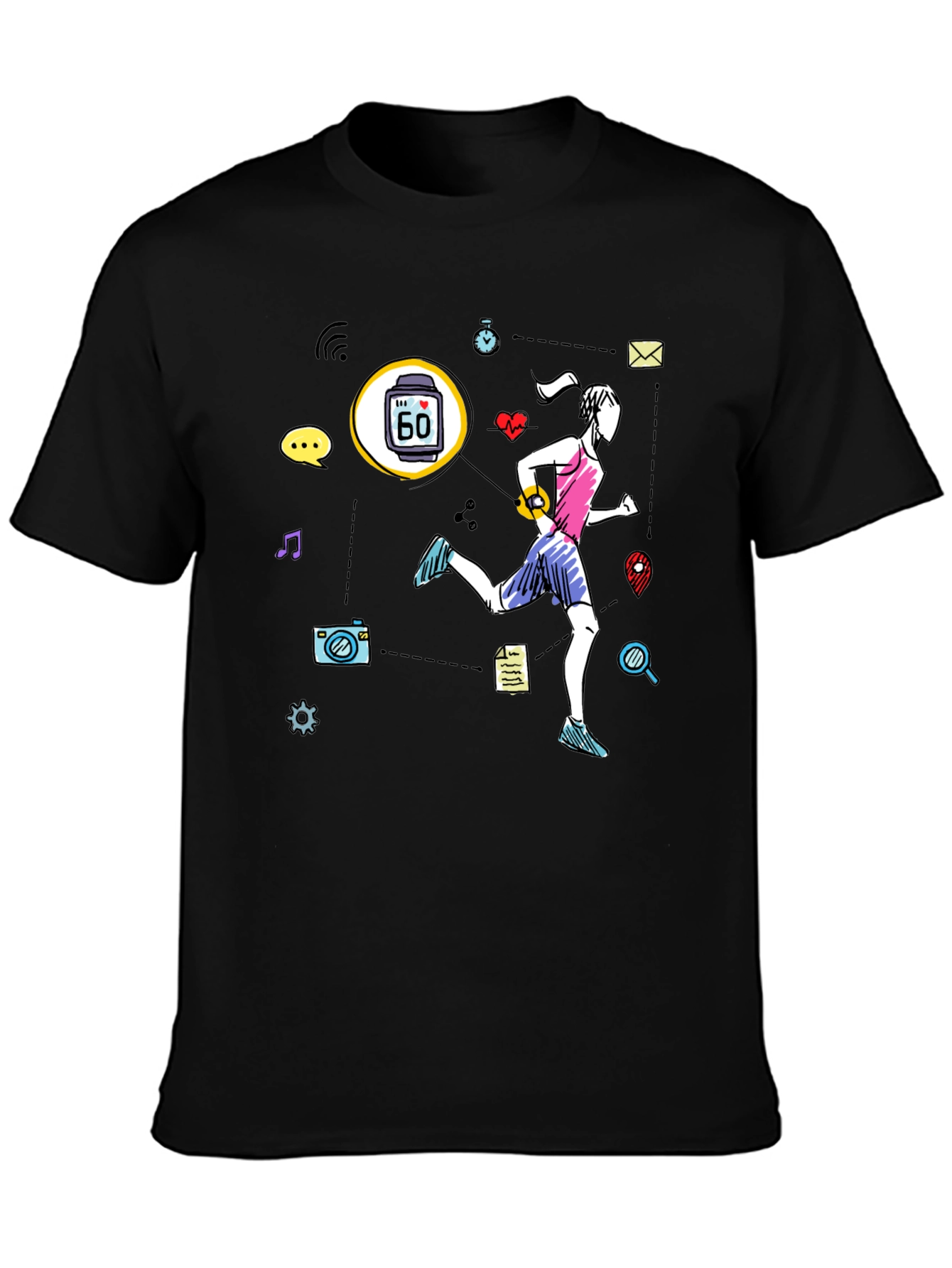 Fitness Tracker Graphic T-Shirt - Black