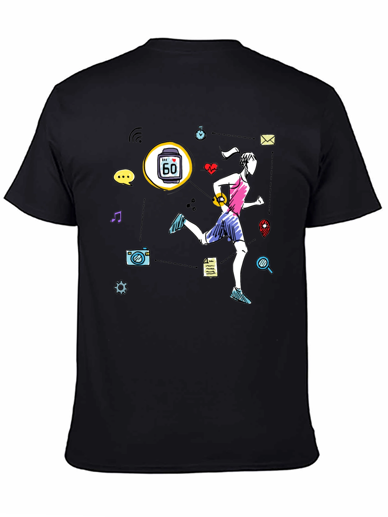 Fitness Tracker Graphic T-Shirt - Black