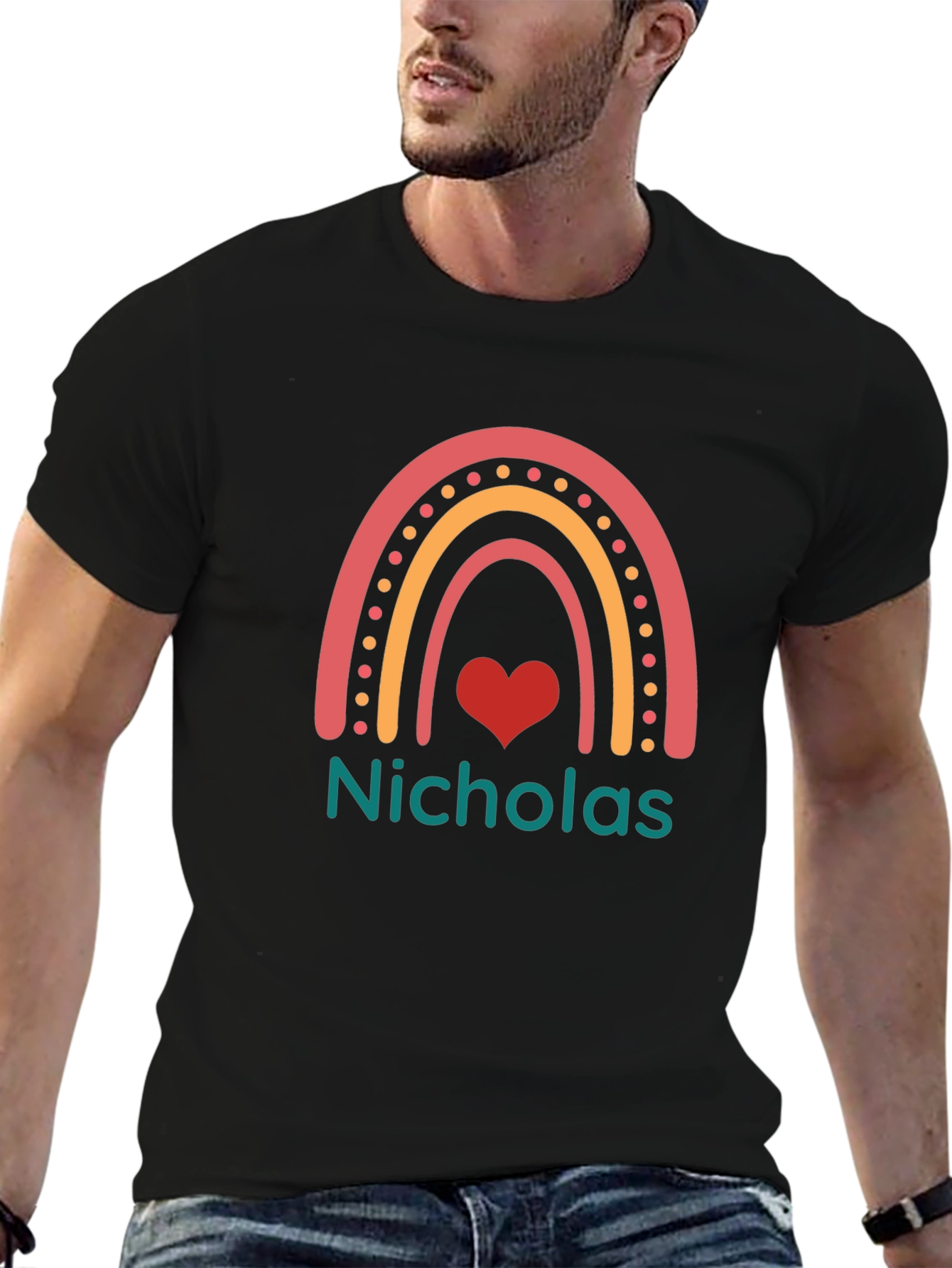 Personalized Nicholas Rainbow Heart T-Shirt
