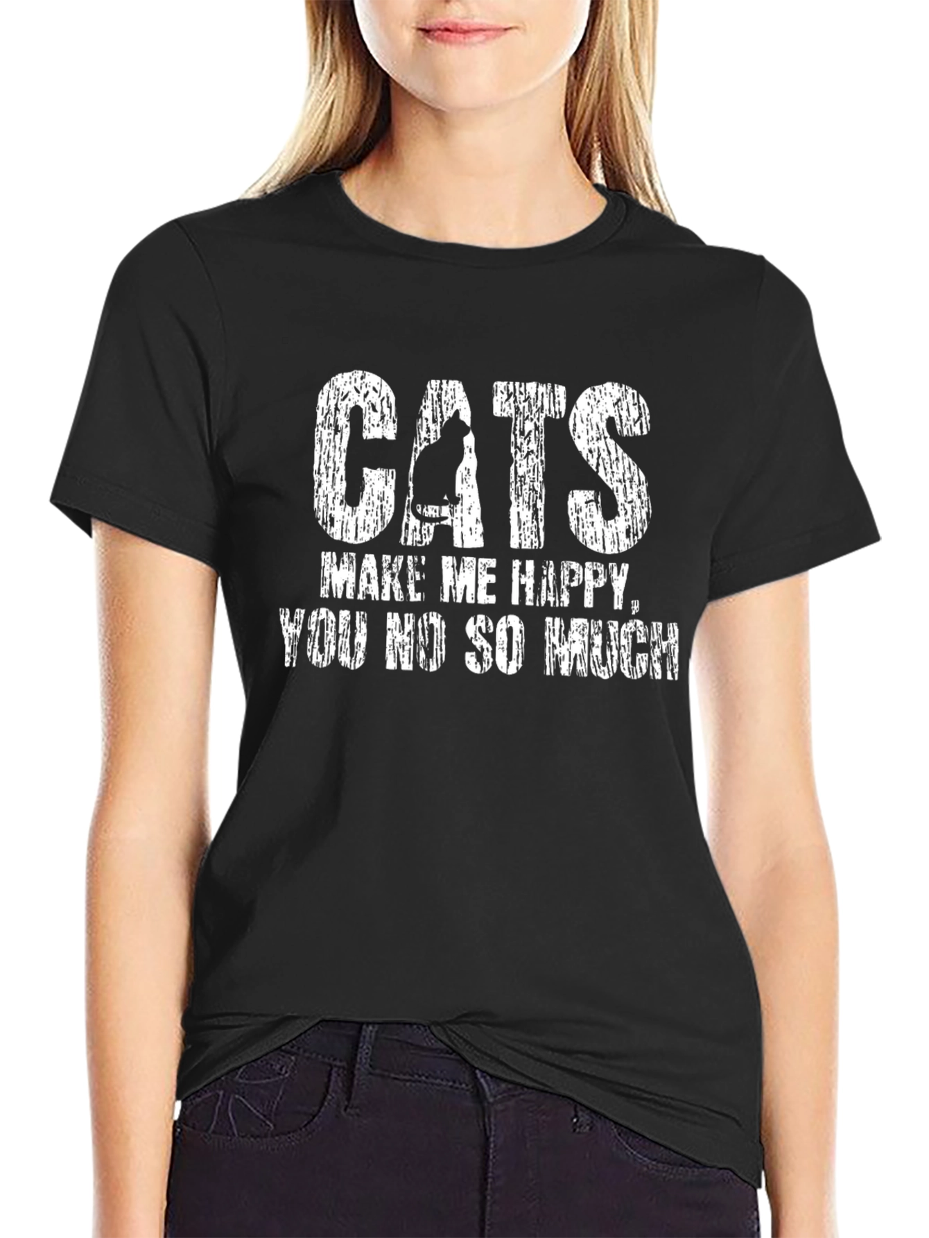 Cats Make Me Happy T-Shirt Funny Graphic Tee
