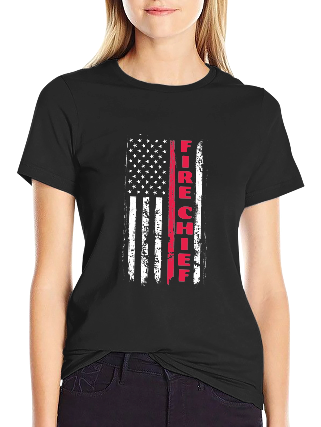 Fire Chief American Flag Graphic T-Shirt