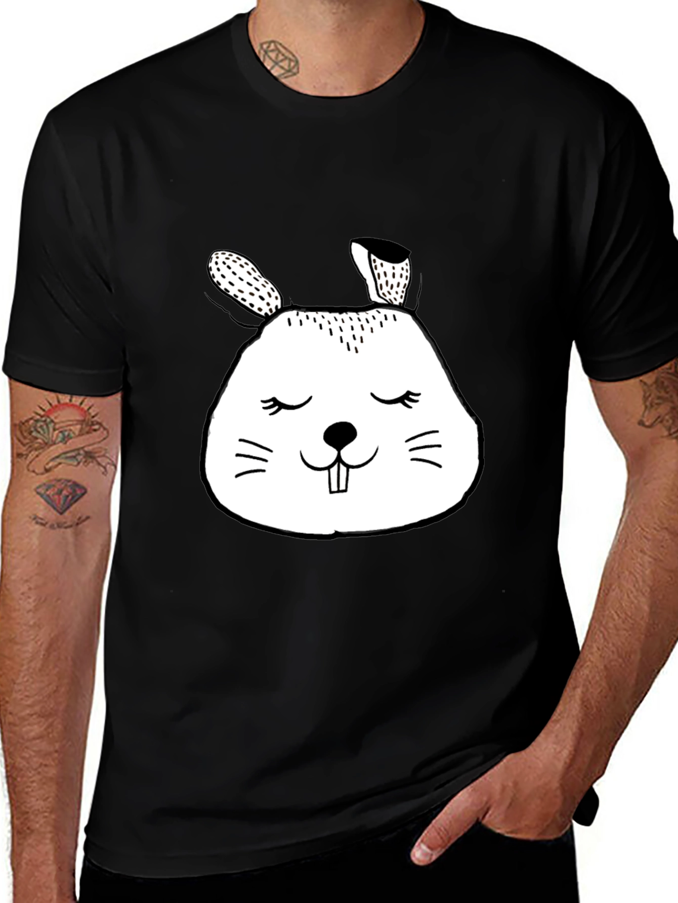 Cute Bunny Graphic Tee - Black Cotton Comfort