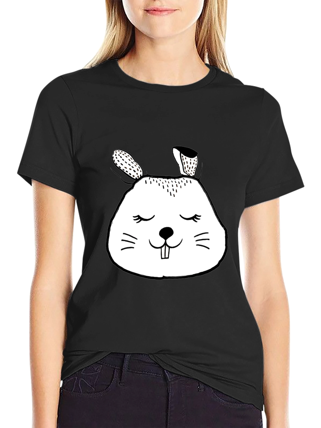 Cute Bunny Graphic Tee - Black Cotton Comfort
