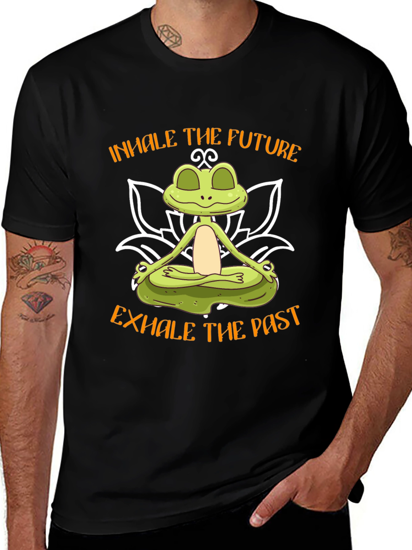 Zen Frog Graphic Tee - Inhale Future Exhale Past