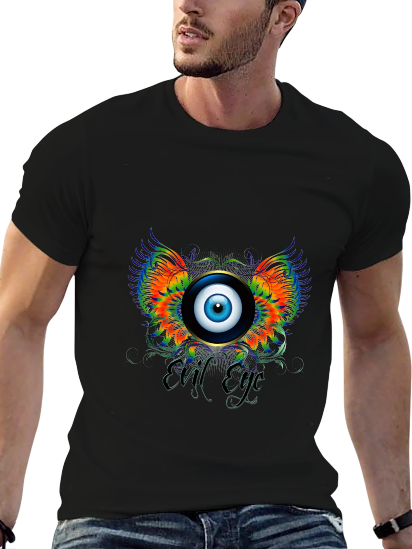 Evil Eye Graphic Print Black T-Shirt