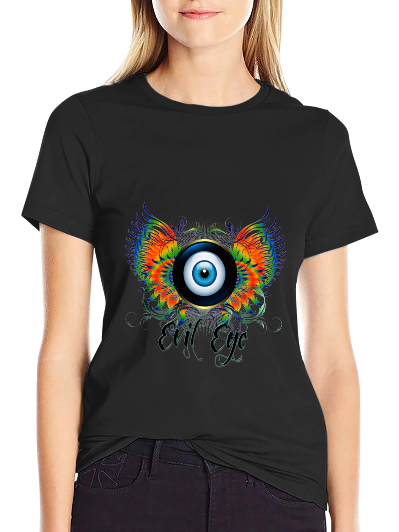 Evil Eye Graphic Print Black T-Shirt