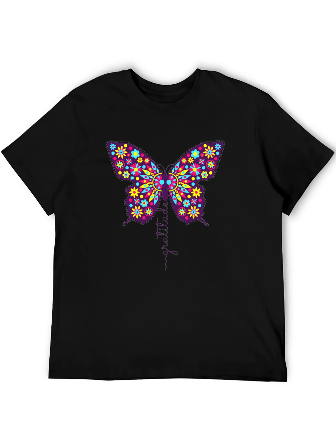 Butterfly Gratitude Graphic Black T-Shirt
