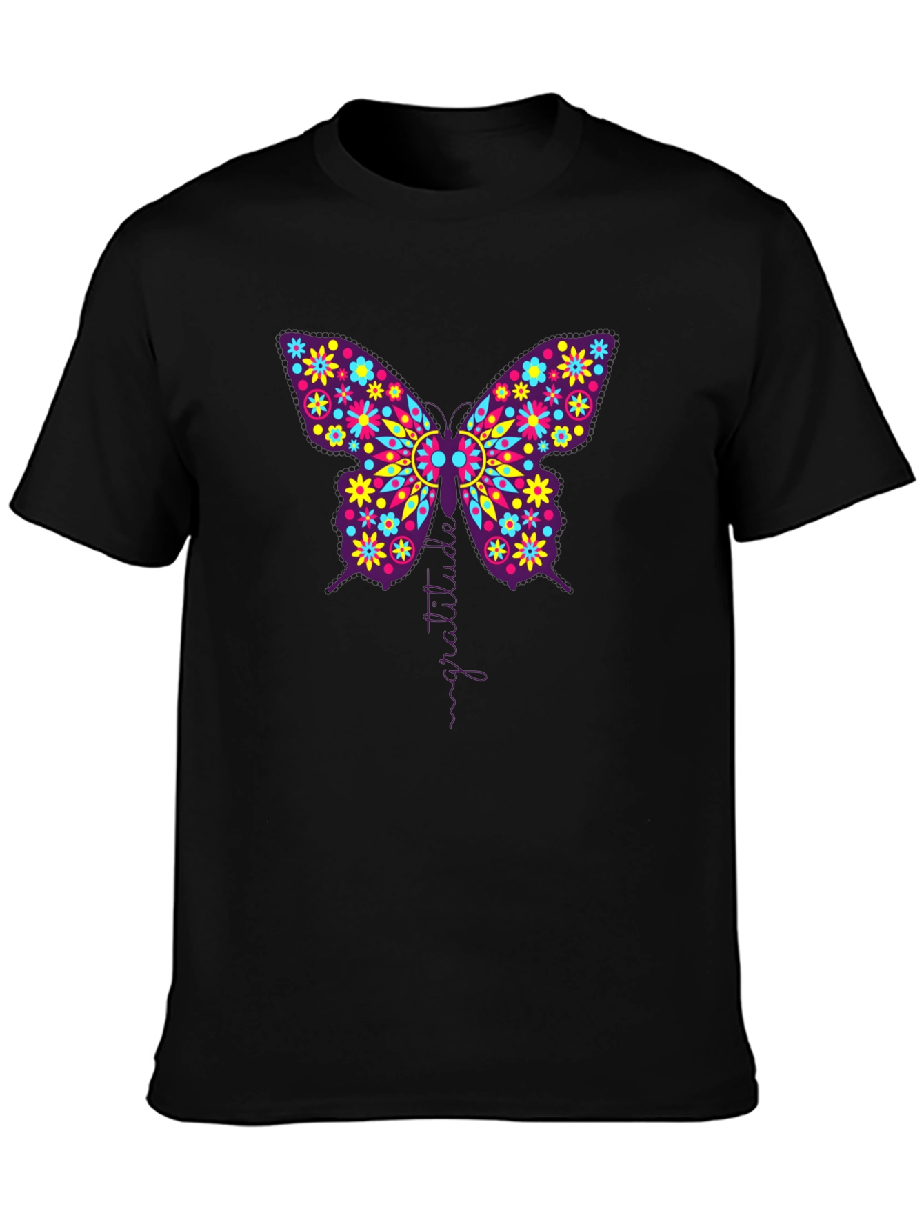 Butterfly Gratitude Graphic Black T-Shirt