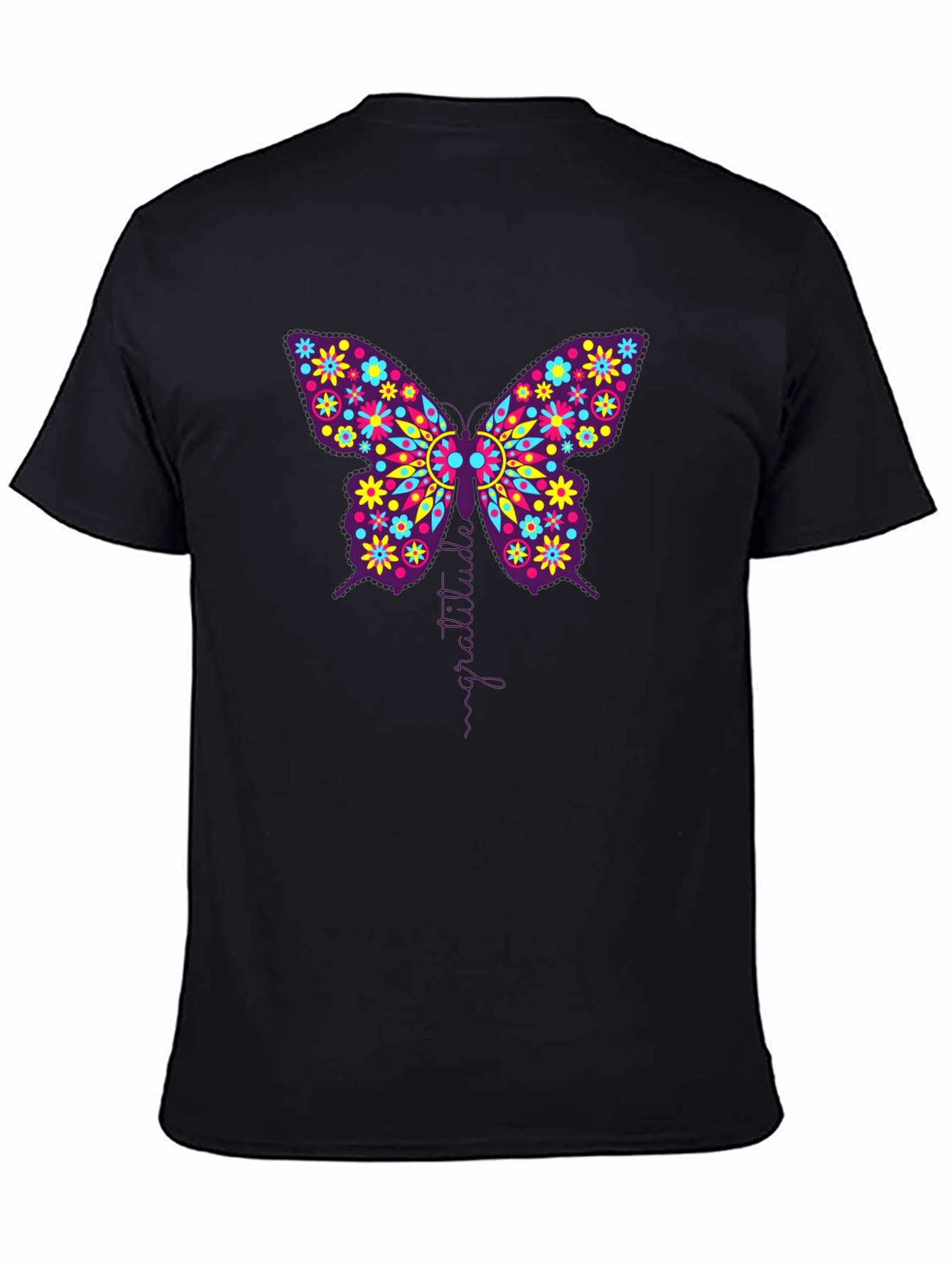 Butterfly Gratitude Graphic Black T-Shirt