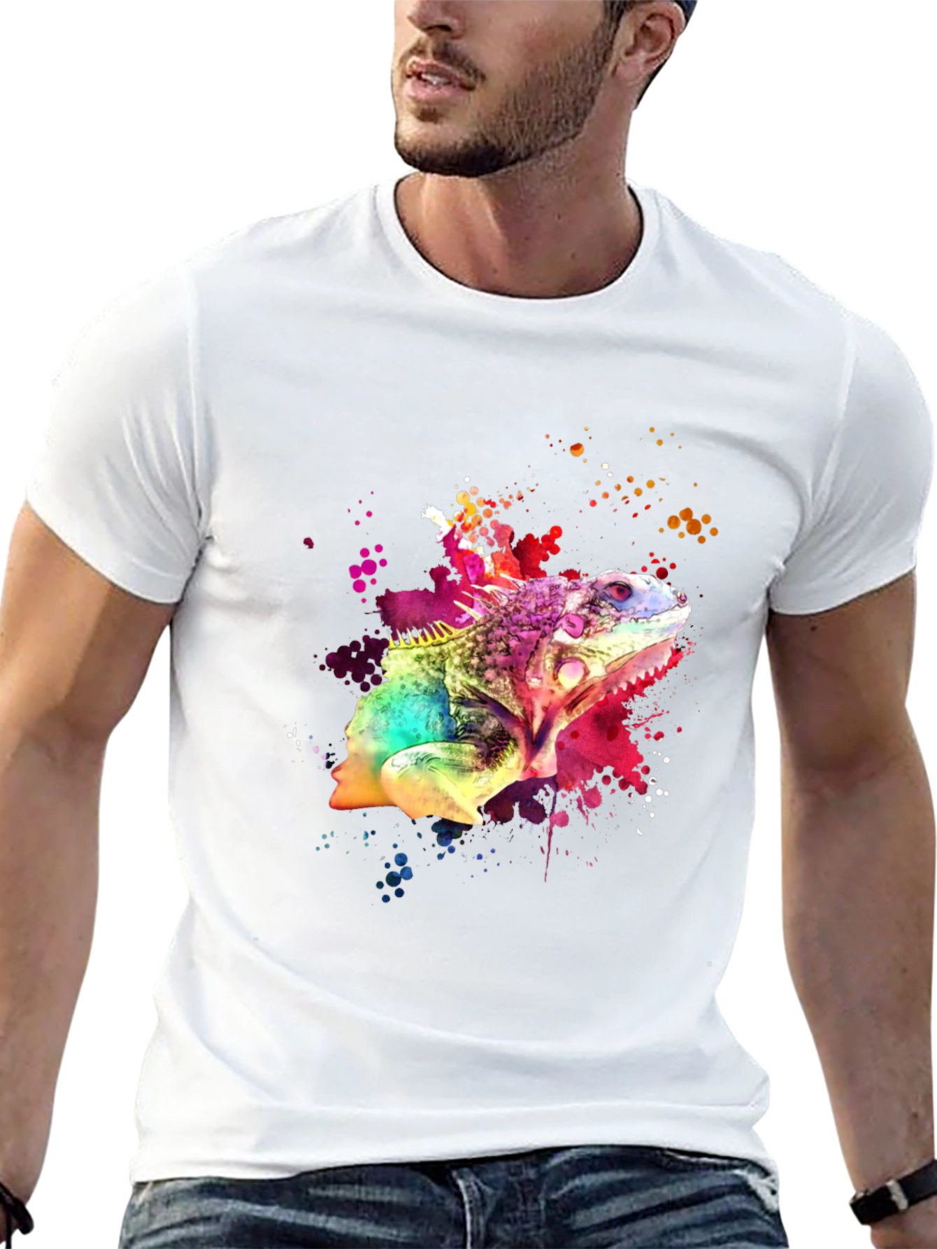 Vibrant Iguana Graphic Tee - Mens Black T-Shirt
