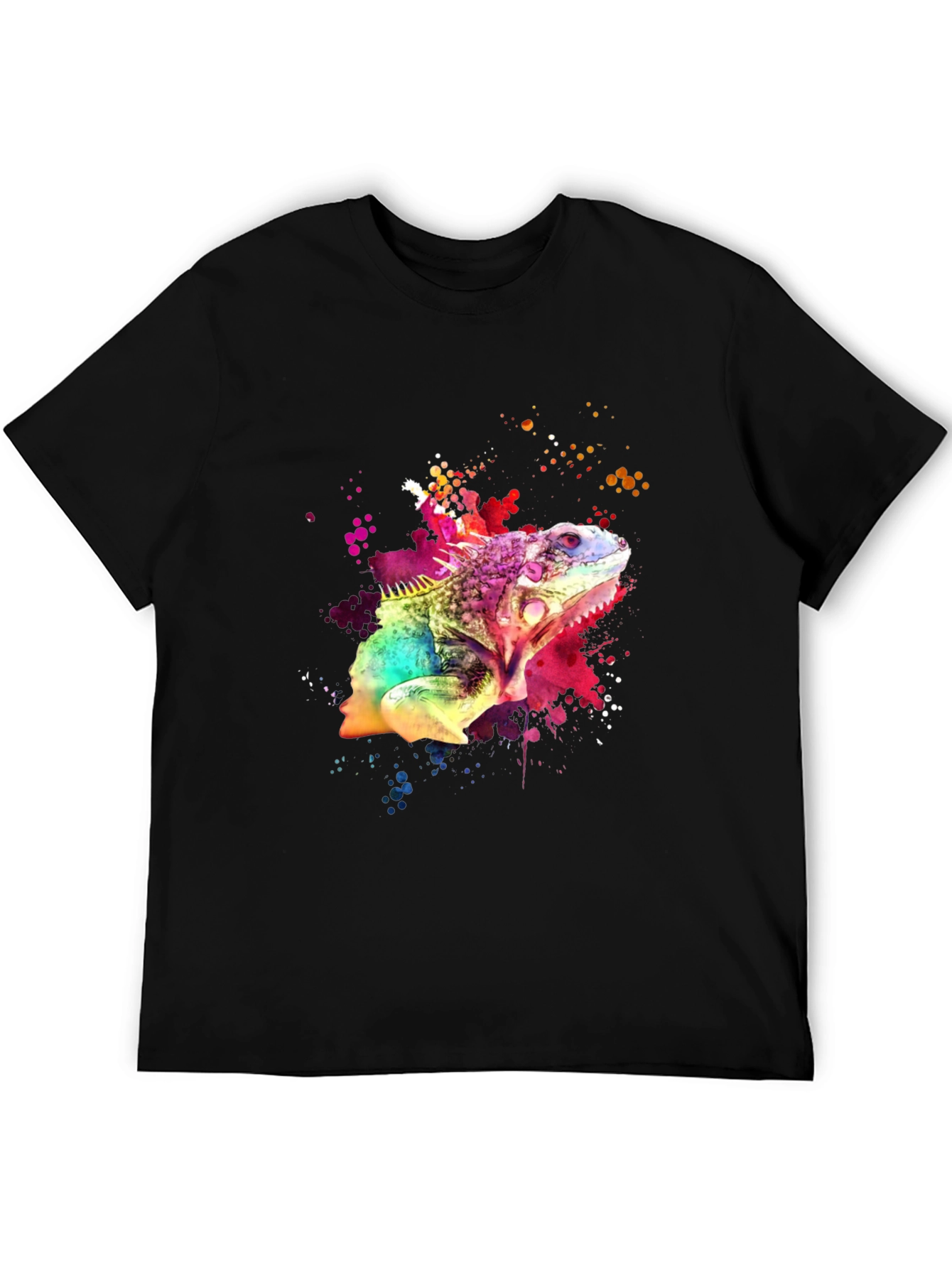 Vibrant Iguana Graphic Tee - Mens Black T-Shirt