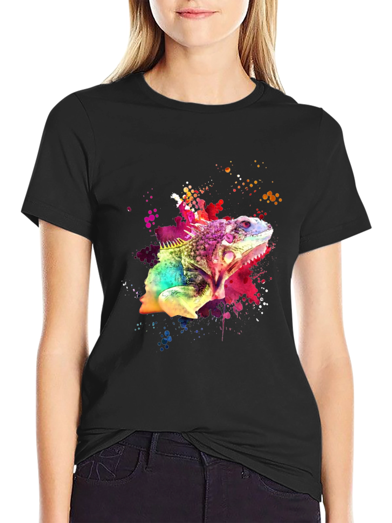 Vibrant Iguana Graphic Tee - Mens Black T-Shirt