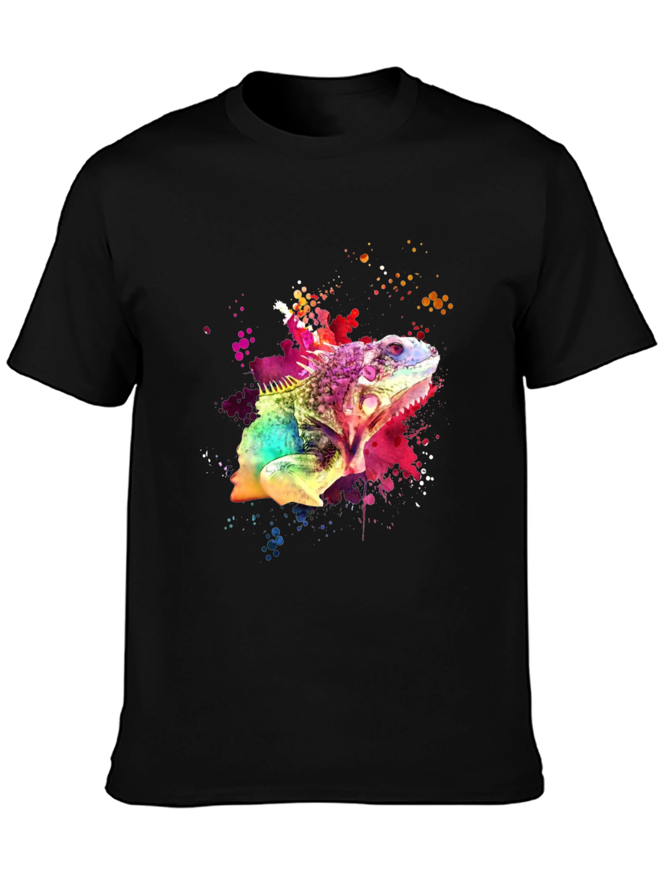 Vibrant Iguana Graphic Tee - Mens Black T-Shirt