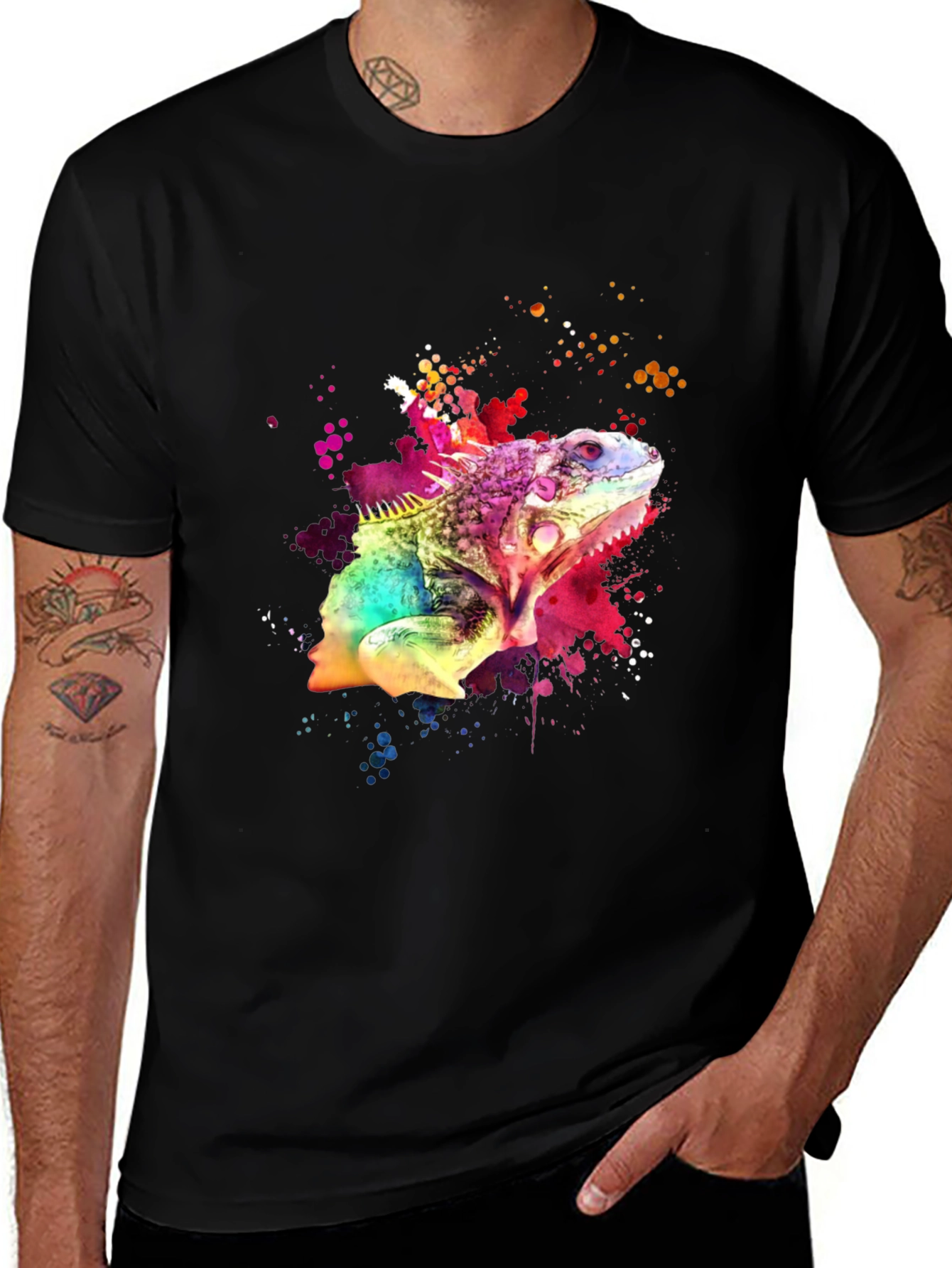 Vibrant Iguana Graphic Tee - Mens Black T-Shirt