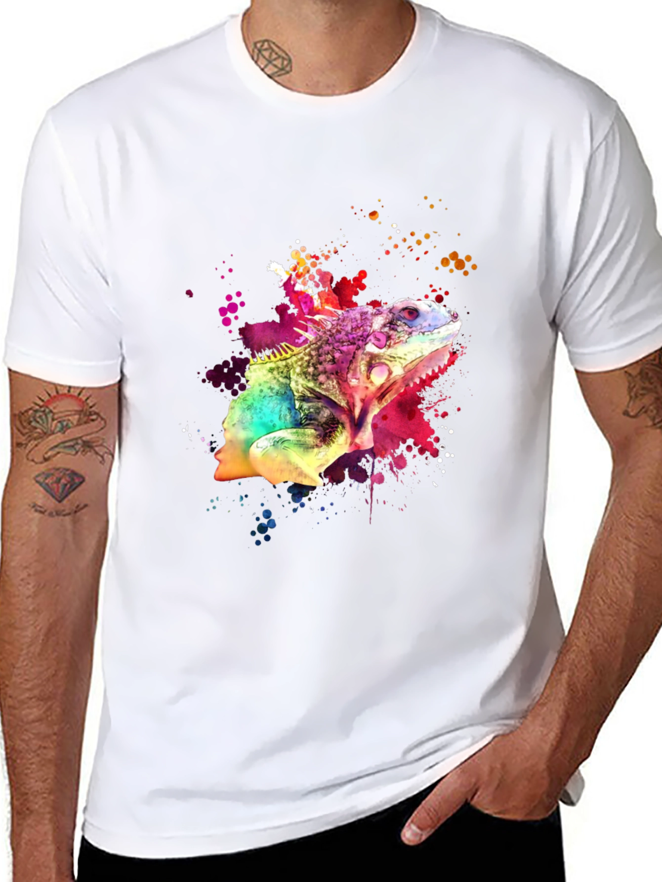 Vibrant Iguana Graphic Tee - Mens Black T-Shirt