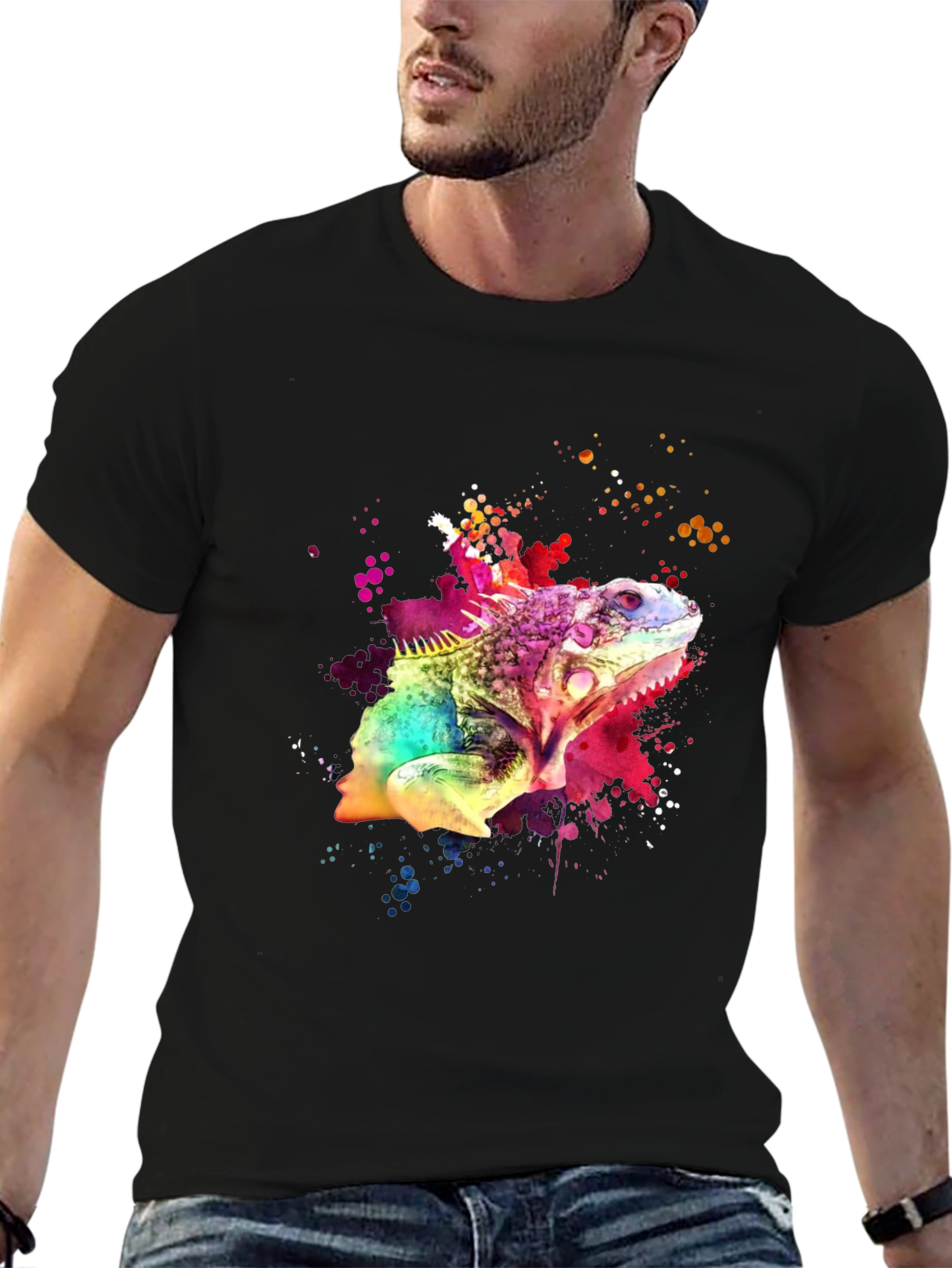 Vibrant Iguana Graphic Tee - Mens Black T-Shirt