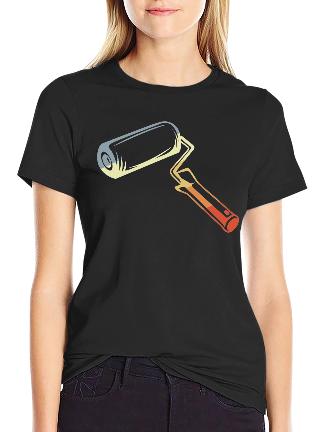Retro Paint Roller Graphic T-Shirt - Artistic Design