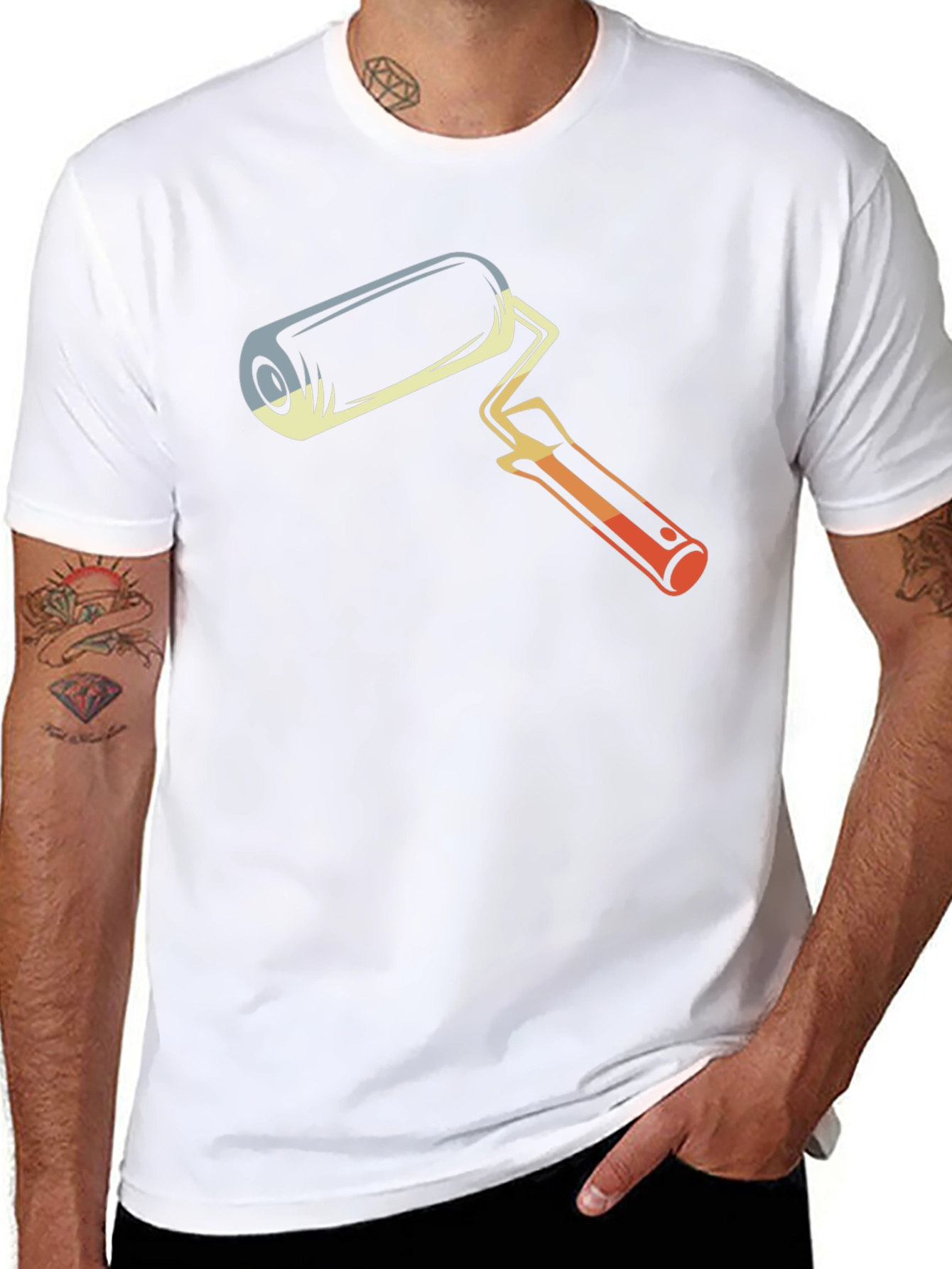 Retro Paint Roller Graphic T-Shirt - Artistic Design