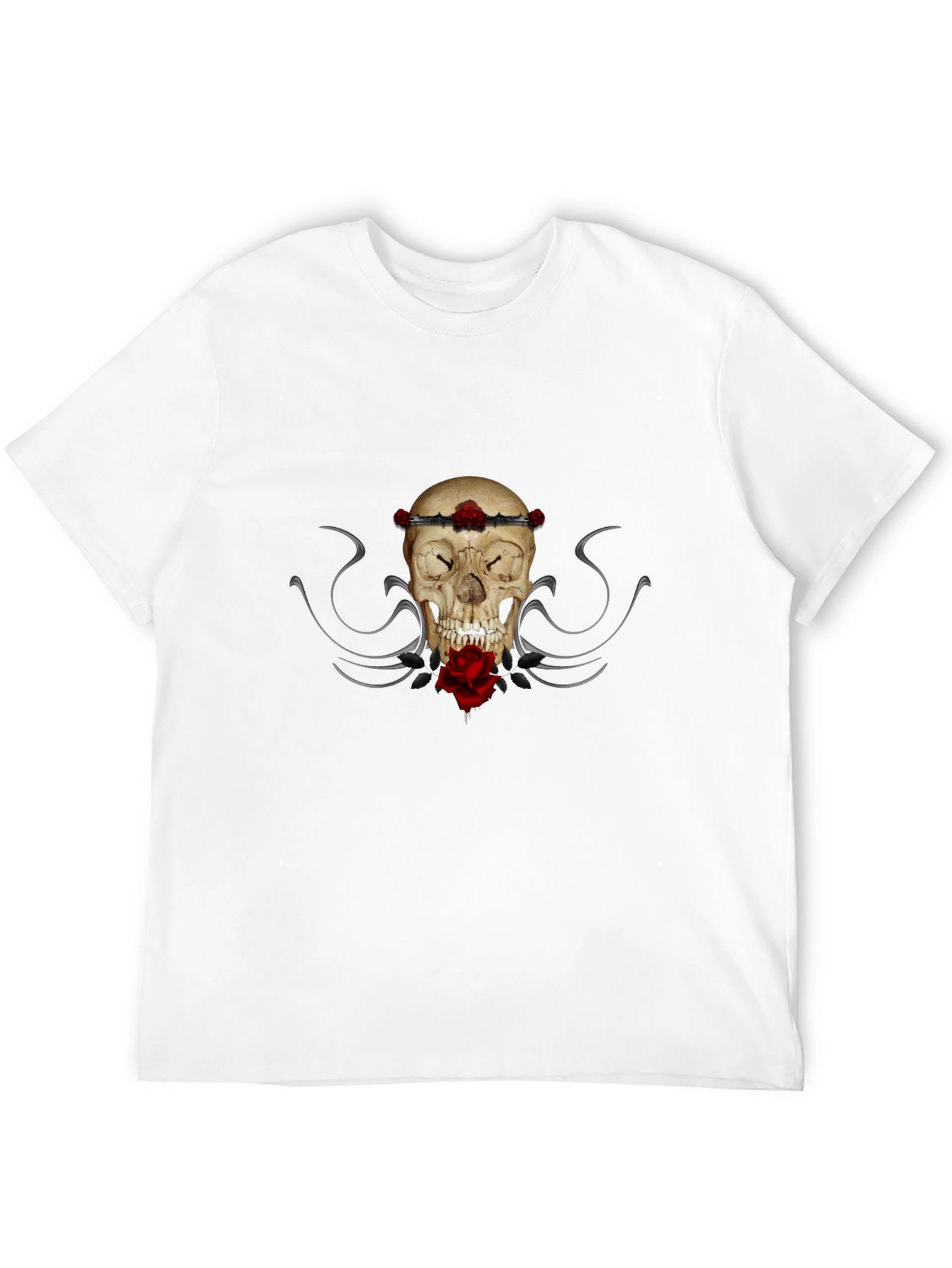 Skull & Roses Graphic Tee - Mens Black T-Shirt