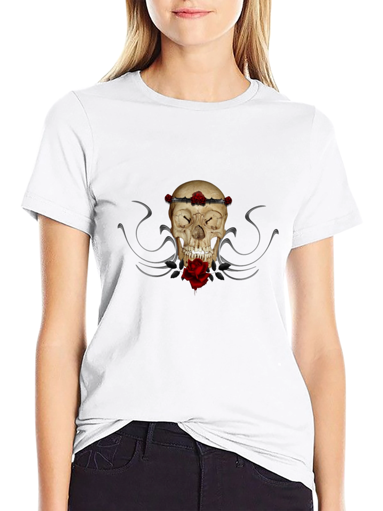 Skull & Roses Graphic Tee - Mens Black T-Shirt