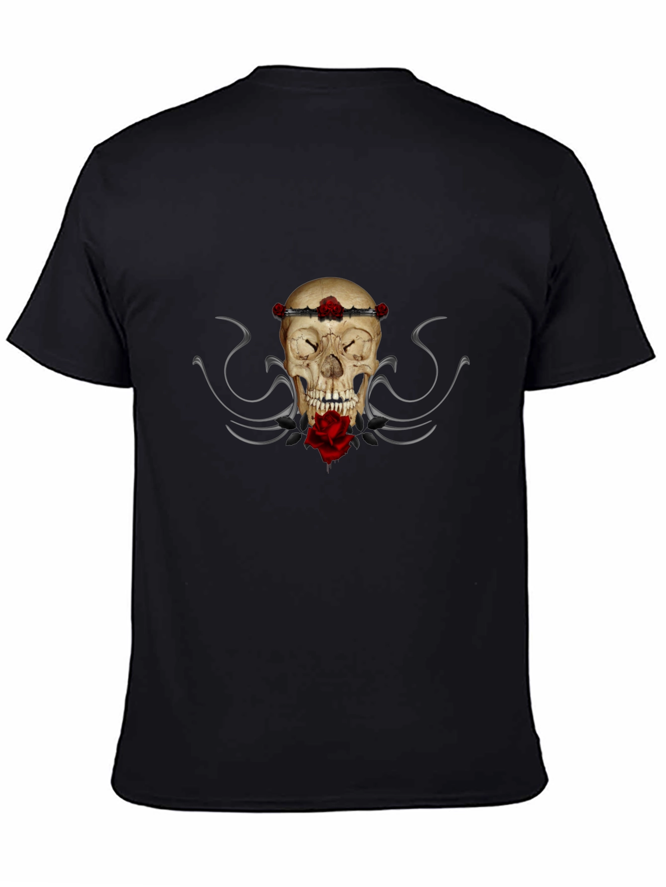 Skull & Roses Graphic Tee - Mens Black T-Shirt