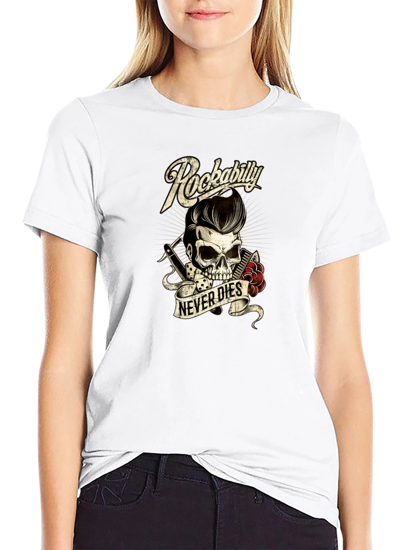 Rockabilly Skull T-Shirt - Never Dies Graphic Tee