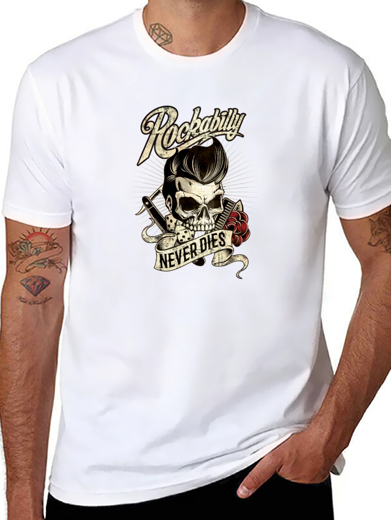 Rockabilly Skull T-Shirt - Never Dies Graphic Tee