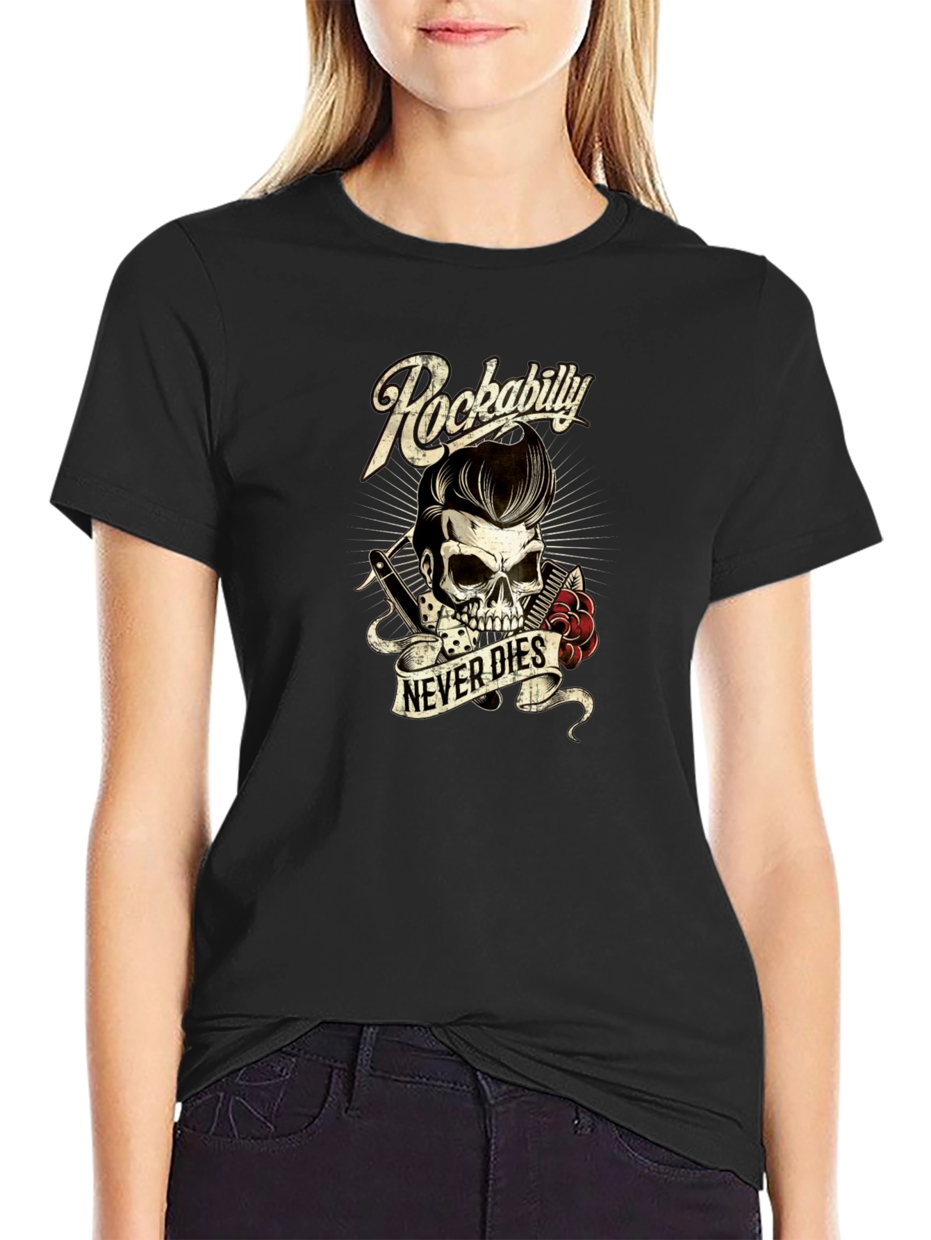 Rockabilly Skull T-Shirt - Never Dies Graphic Tee