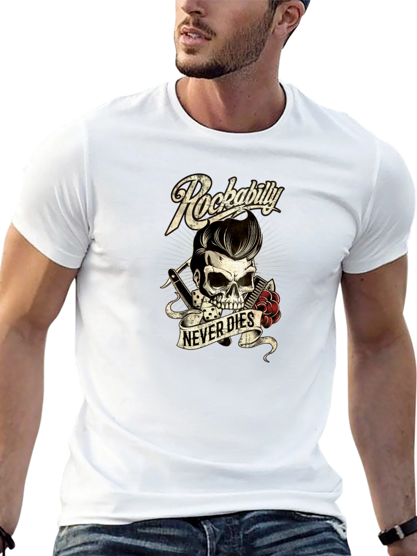 Rockabilly Skull T-Shirt - Never Dies Graphic Tee