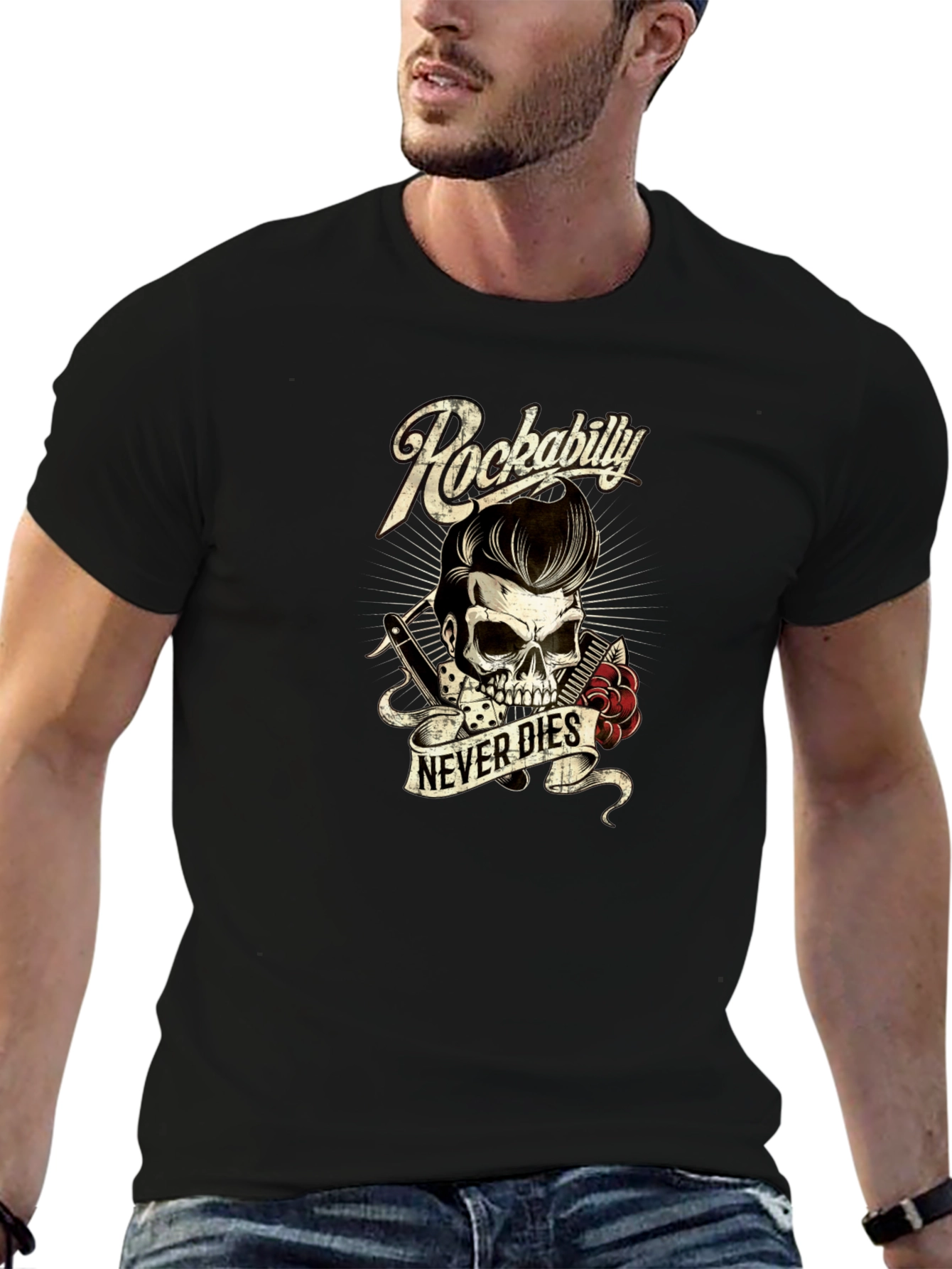 Rockabilly Skull T-Shirt - Never Dies Graphic Tee