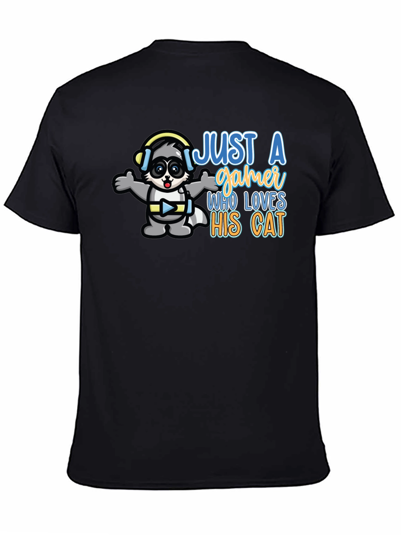 Just a Gamer Who Loves His Cat Black T-Shirt