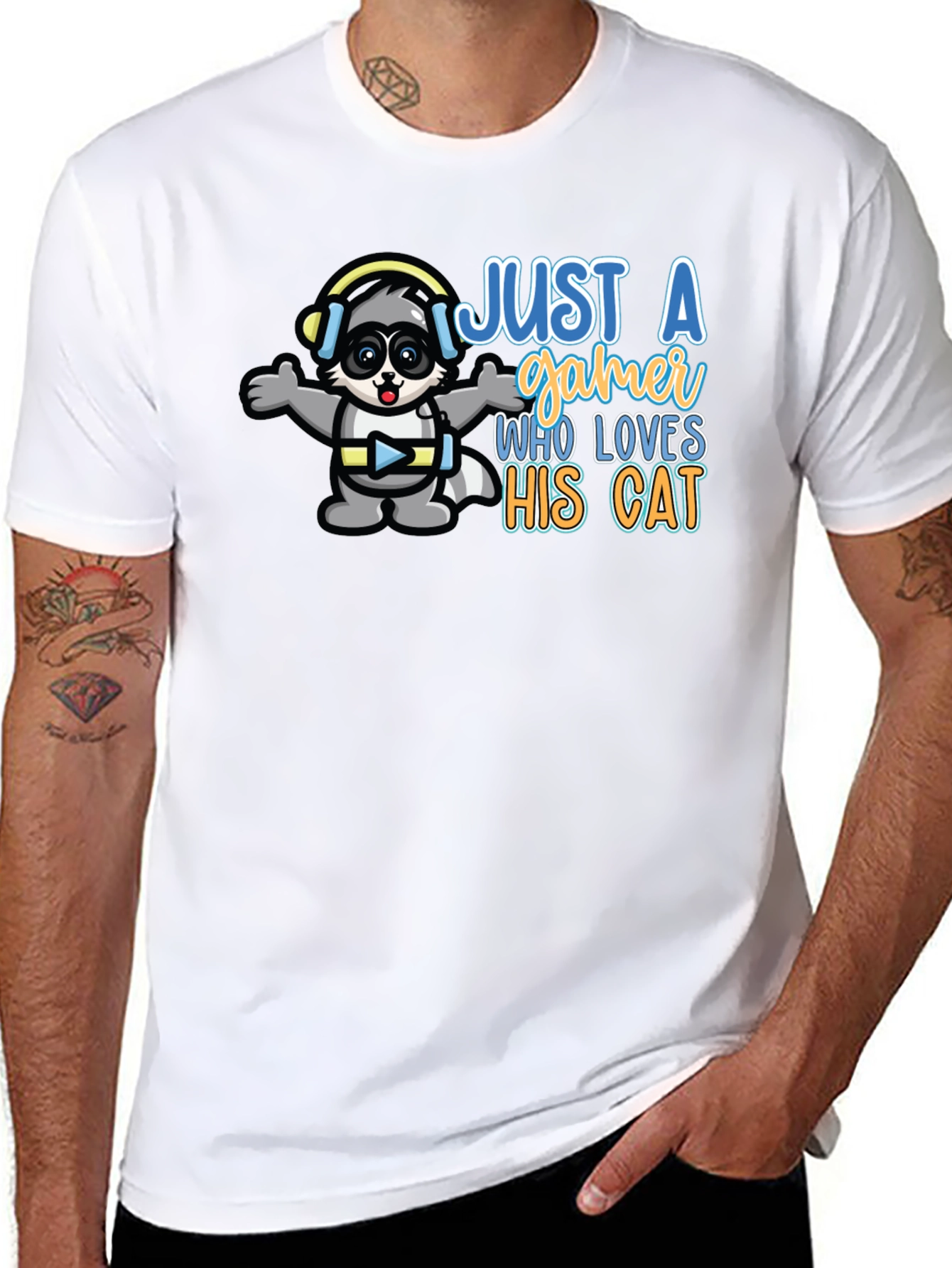 Just a Gamer Who Loves His Cat Black T-Shirt