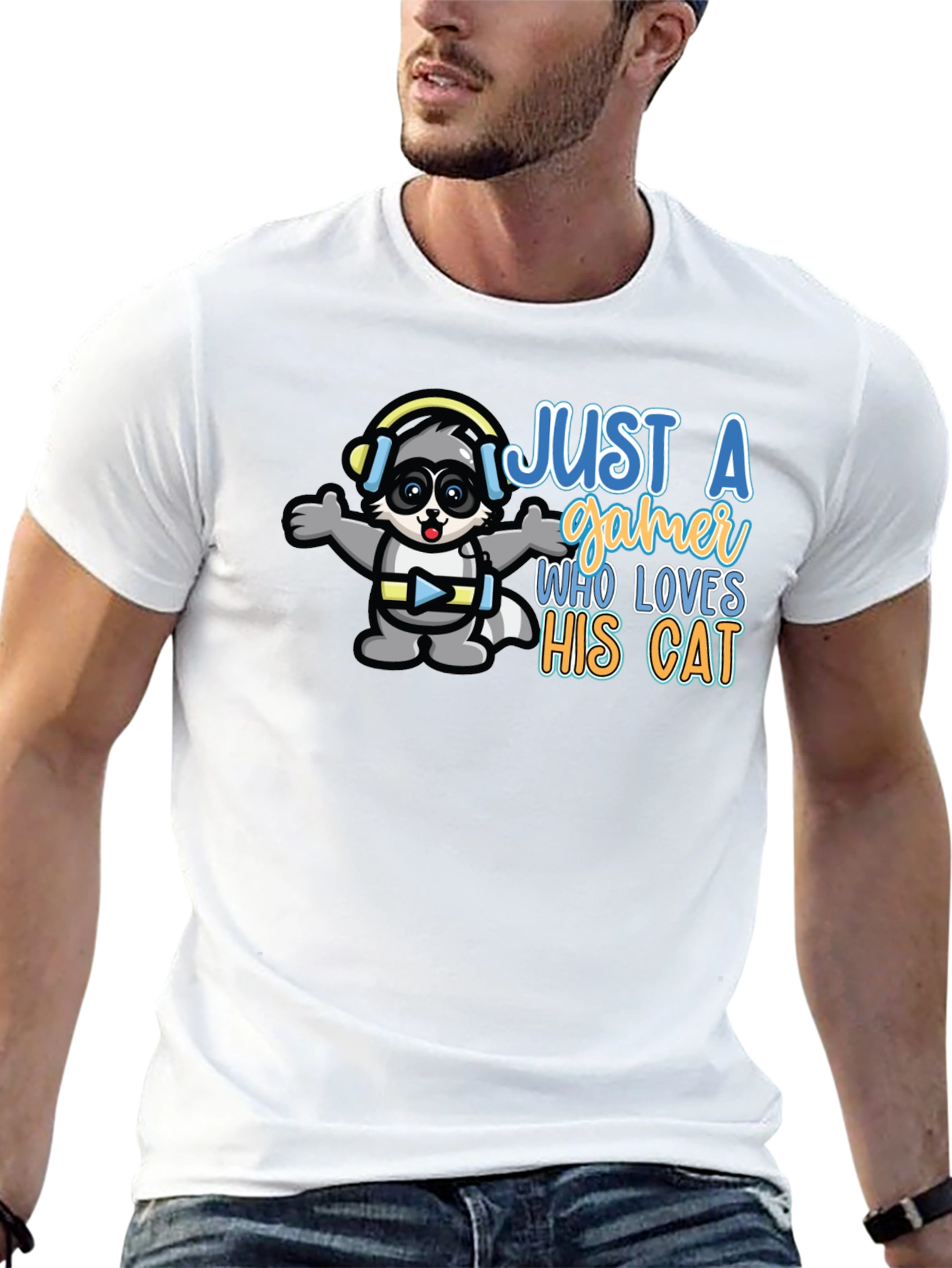 Just a Gamer Who Loves His Cat Black T-Shirt