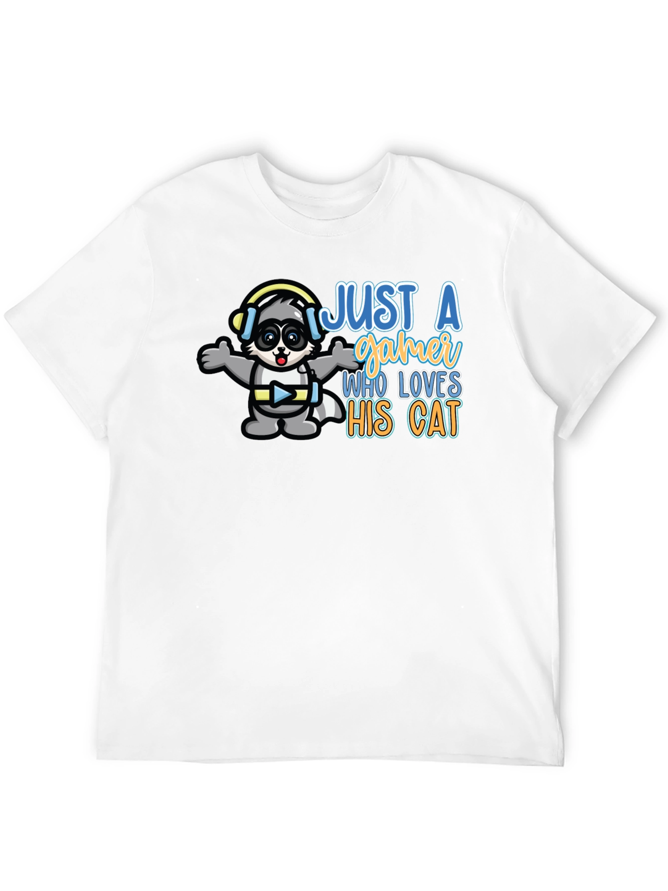 Just a Gamer Who Loves His Cat Black T-Shirt