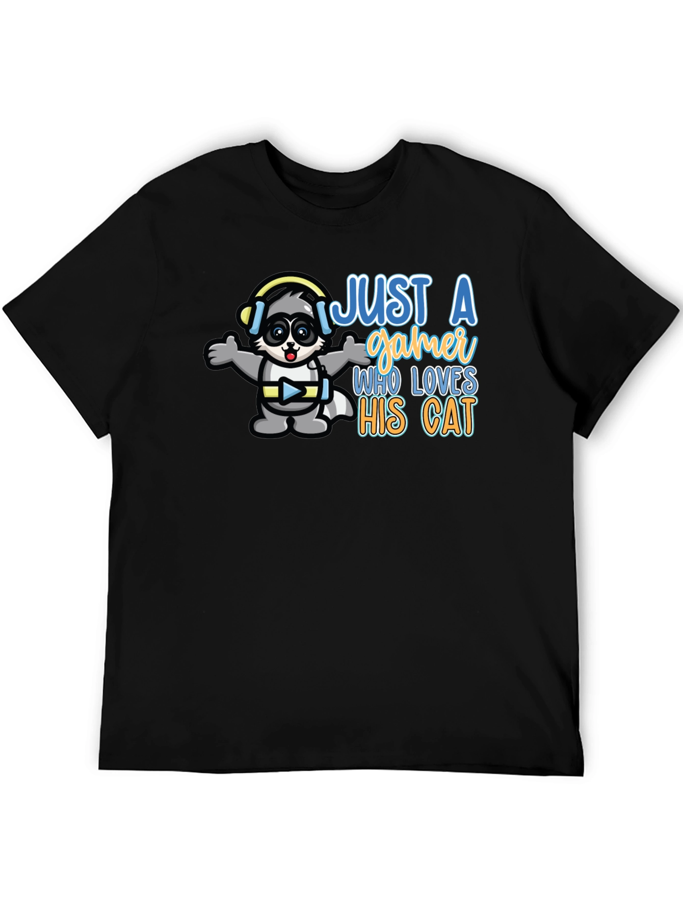 Just a Gamer Who Loves His Cat Black T-Shirt