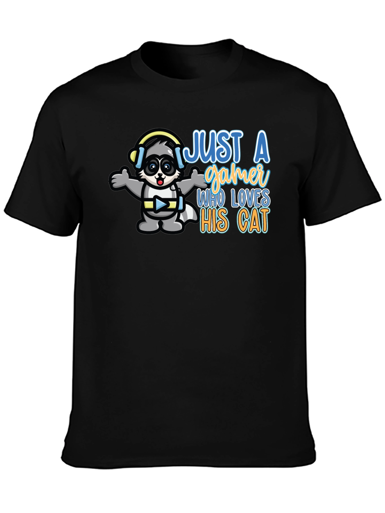 Just a Gamer Who Loves His Cat Black T-Shirt