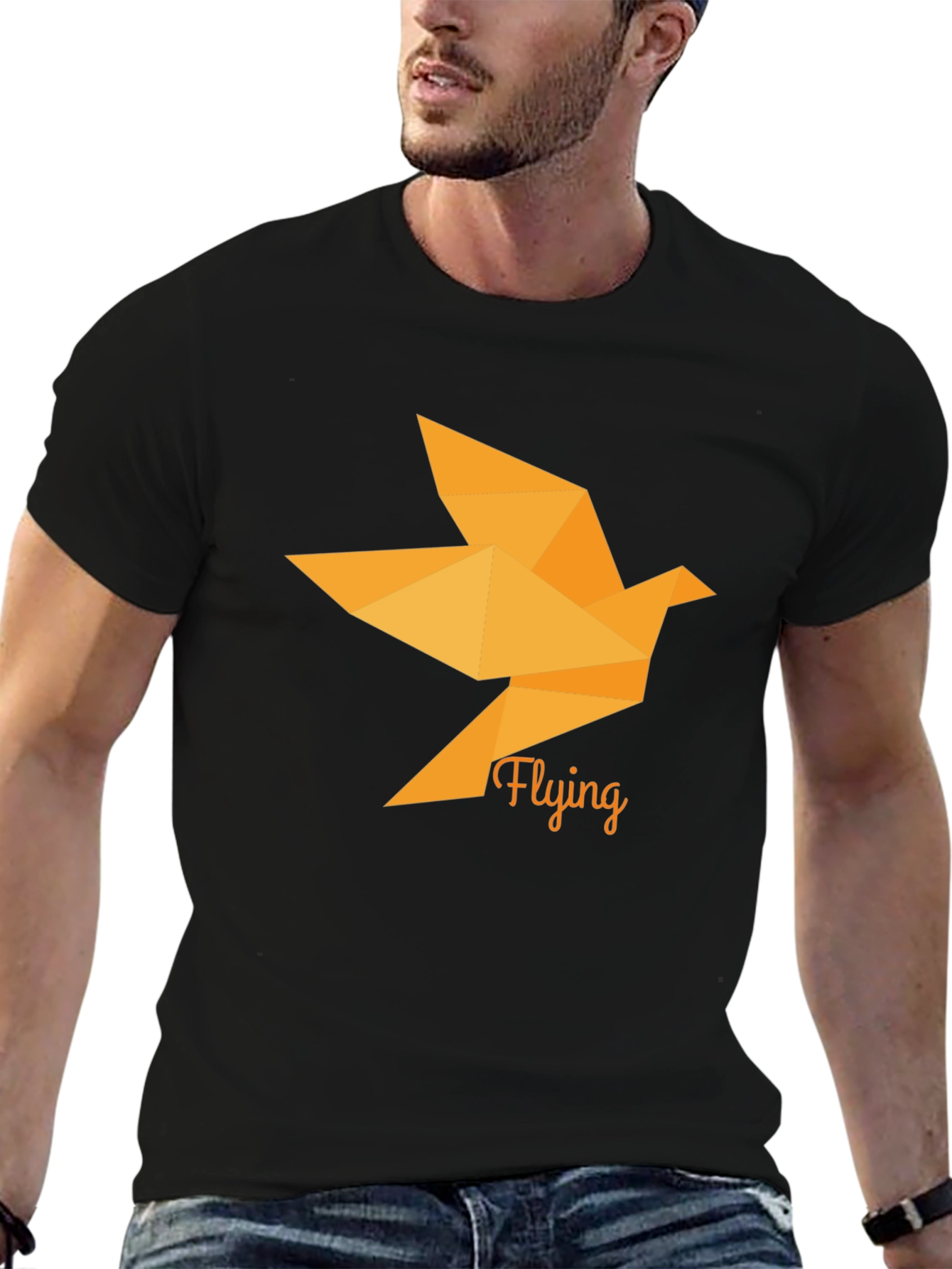 Origami Bird Graphic Black T-Shirt