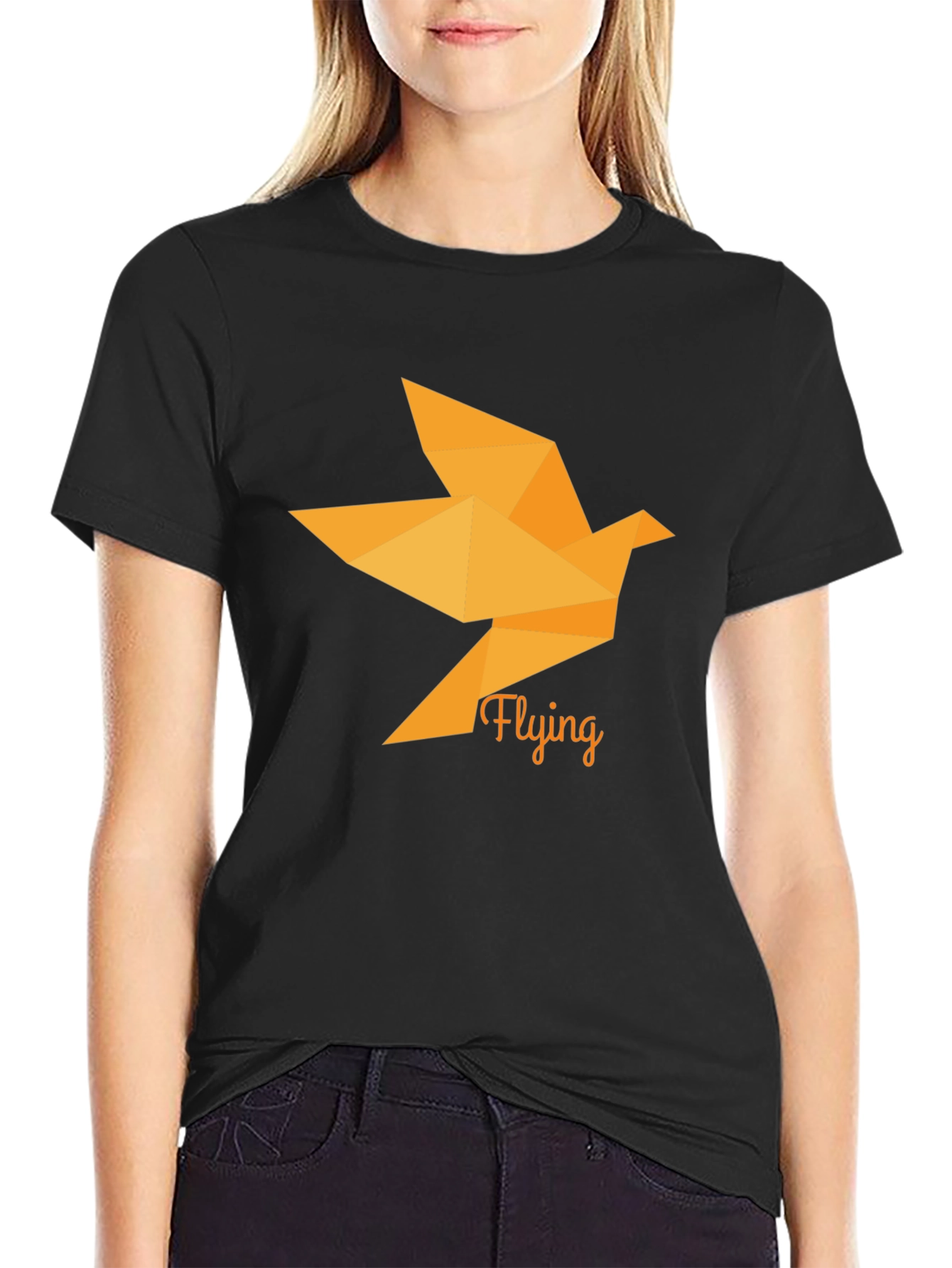 Origami Bird Graphic Black T-Shirt