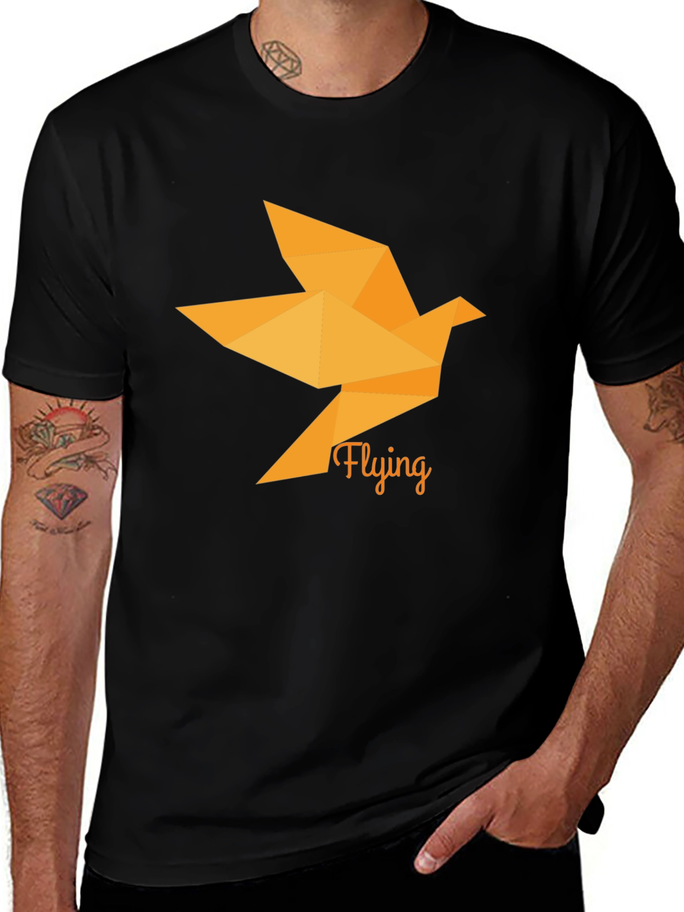 Origami Bird Graphic Black T-Shirt